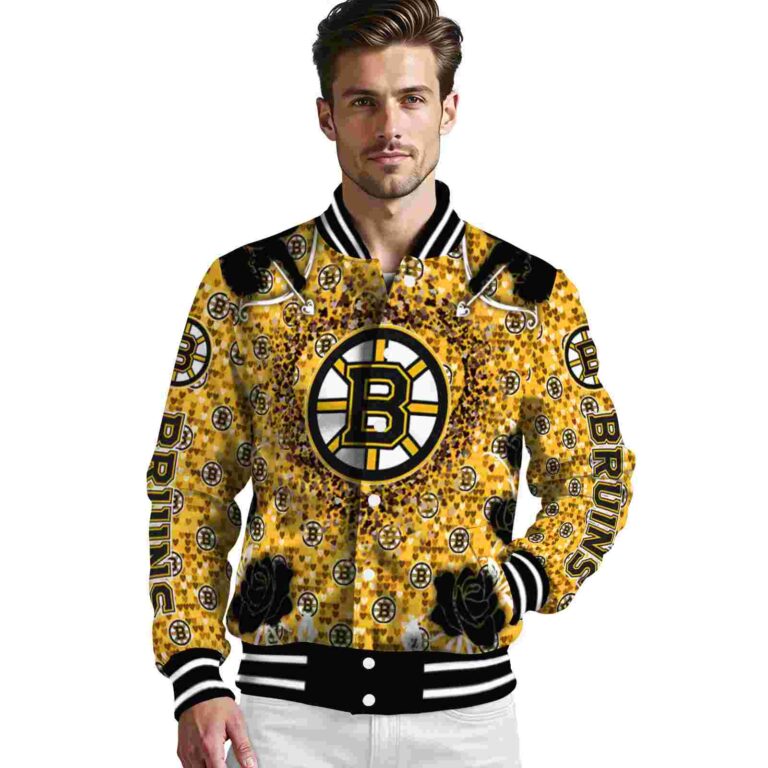 custom boston bruins heart explosion gold jacket high quality
