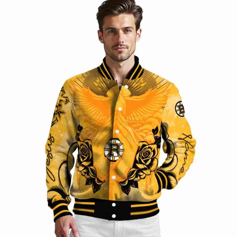 custom boston bruins praying hands gold jacket high quality