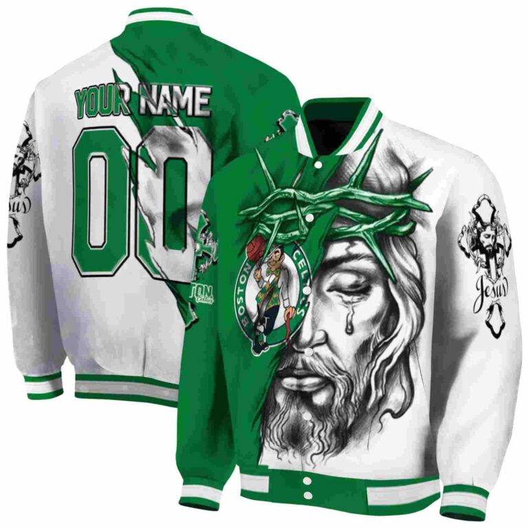 custom boston celtics jesus tears green white jacket fashion forward