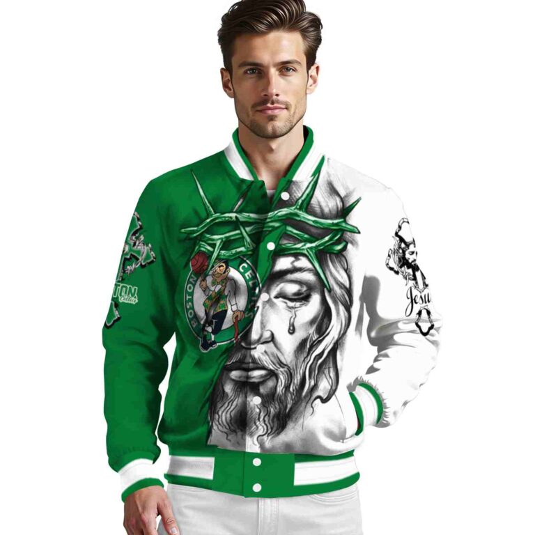 custom boston celtics jesus tears green white jacket high quality