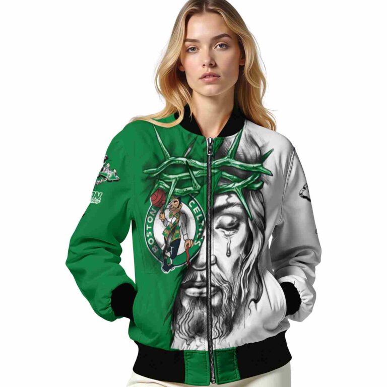custom boston celtics jesus tears green white jacket latest model