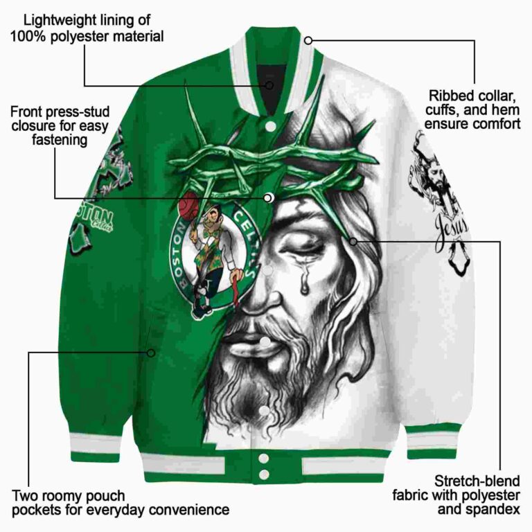 custom boston celtics jesus tears green white jacket new arrival