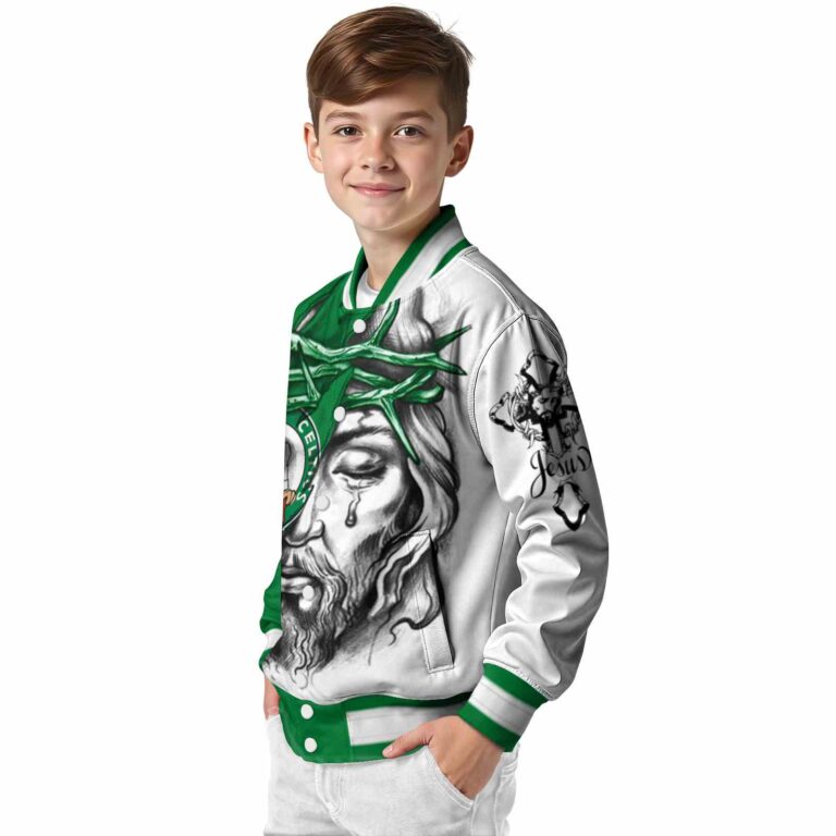 custom boston celtics jesus tears green white jacket trendy
