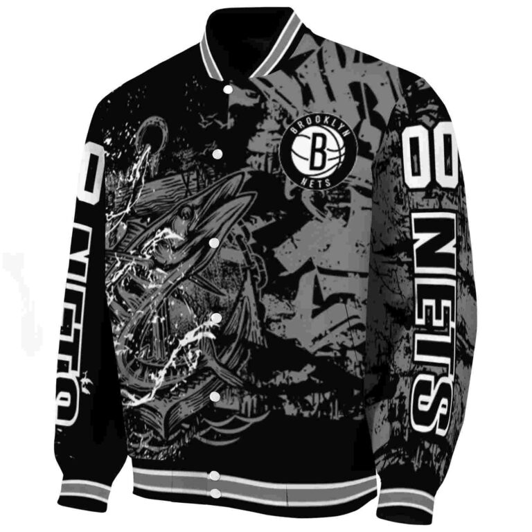 custom brooklyn nets fishing art black jacket best selling