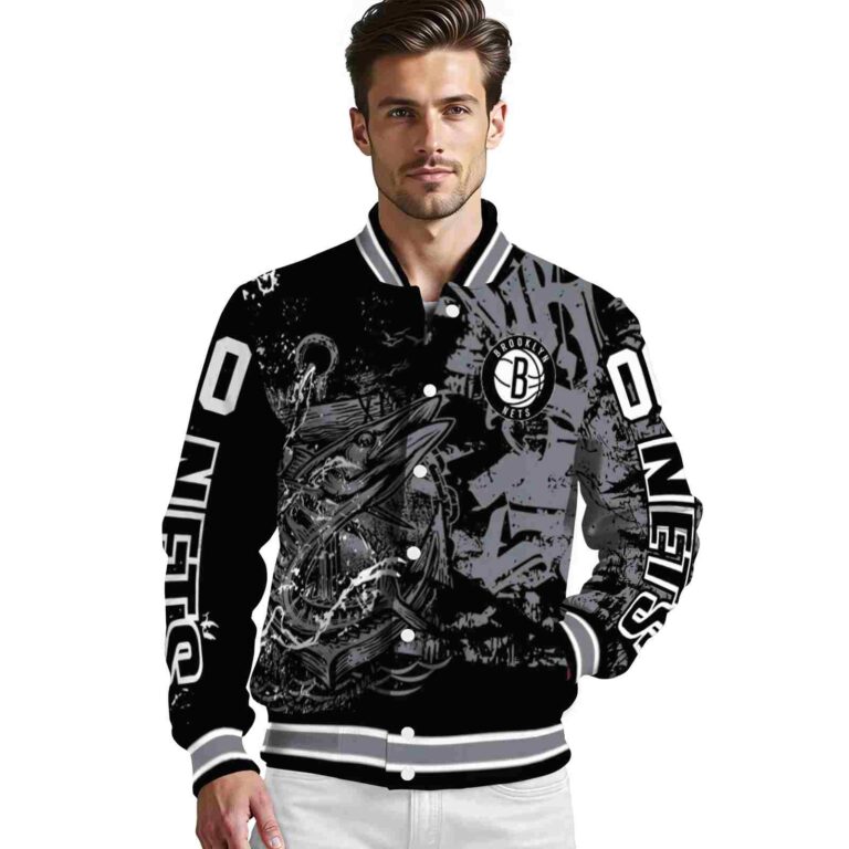 custom brooklyn nets fishing art black jacket high quality