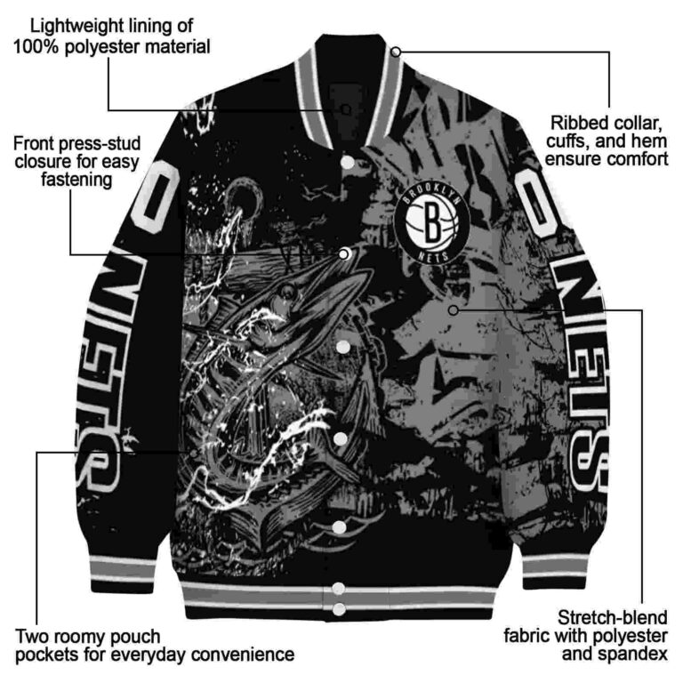 custom brooklyn nets fishing art black jacket new arrival