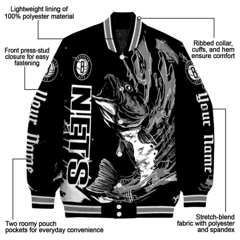 custom brooklyn nets fishing passion black white jacket new arrival