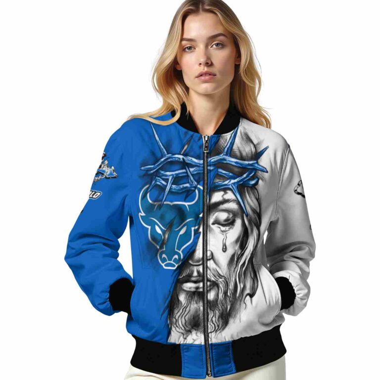 custom buffalo bulls jesus tears royal blue white jacket latest model