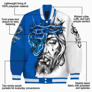 custom buffalo bulls jesus tears royal blue white jacket new arrival