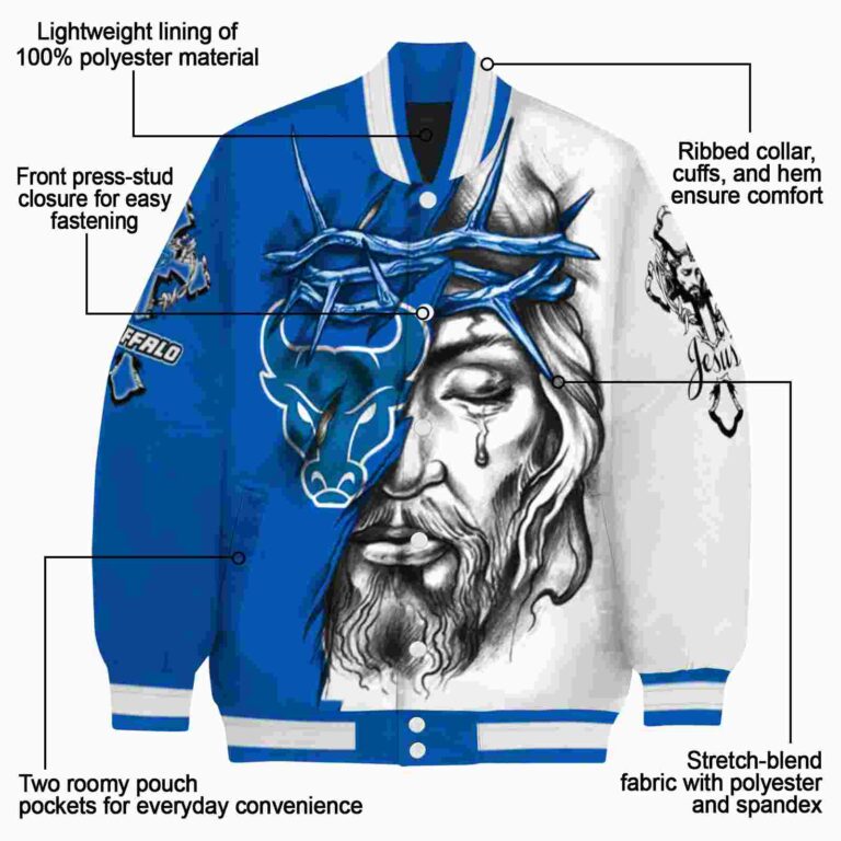 custom buffalo bulls jesus tears royal blue white jacket new arrival