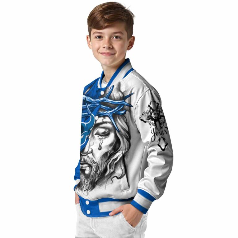 custom buffalo bulls jesus tears royal blue white jacket trendy
