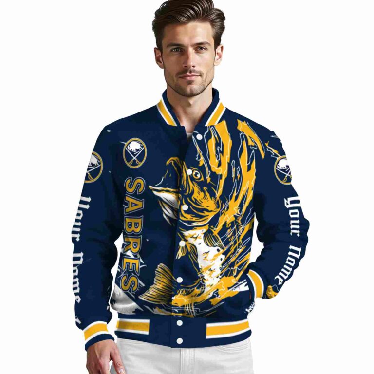 custom buffalo sabres fishing passion navy blue white jacket high quality