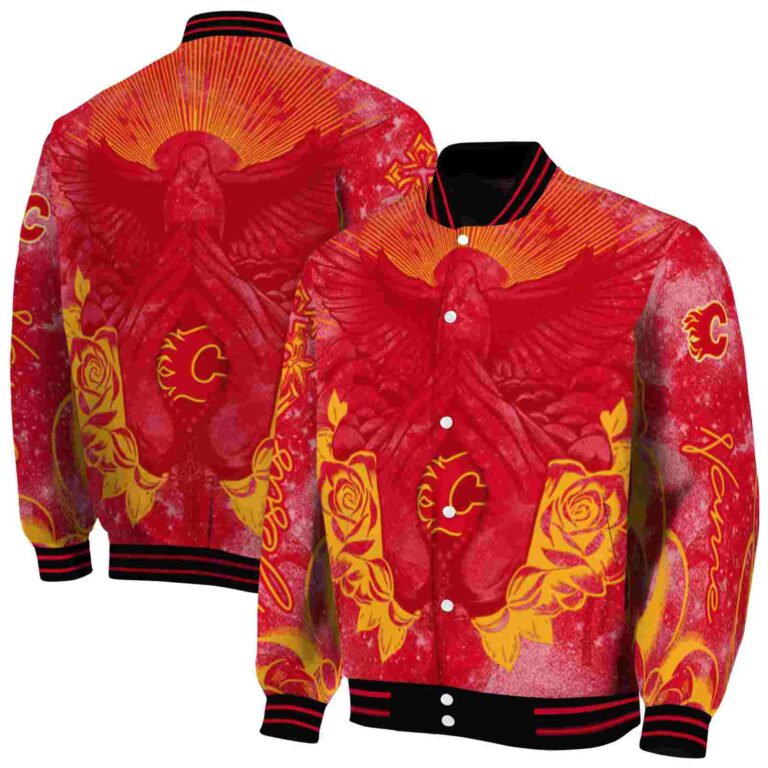 custom calgary flames praying hands red jacket fashion forward