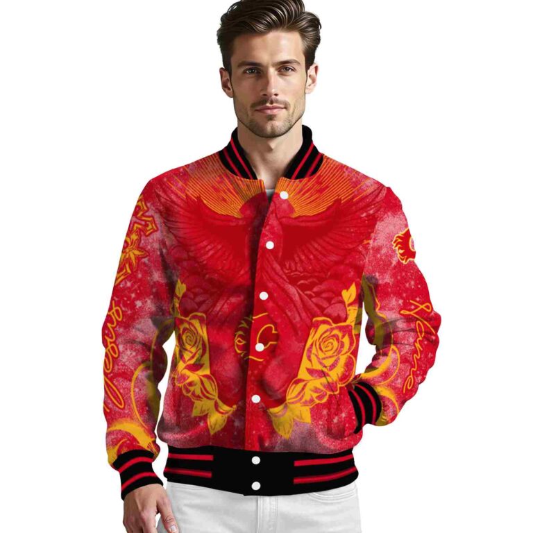 custom calgary flames praying hands red jacket high quality