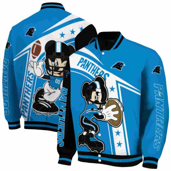 custom carolina panthers mickey football blue white jacket fashion forward
