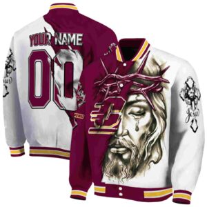 custom central michigan chippewas jesus tears maroon white jacket fashion forward