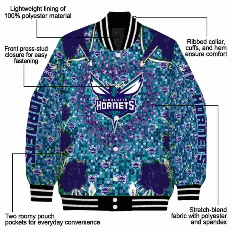 custom charlotte hornets heart explosion teal jacket new arrival