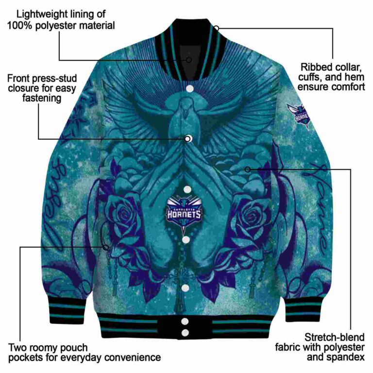 custom charlotte hornets praying hands teal jacket new arrival