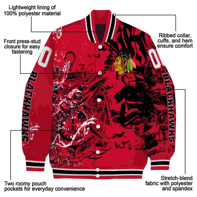 custom chicago blackhawks fishing art red jacket new arrival