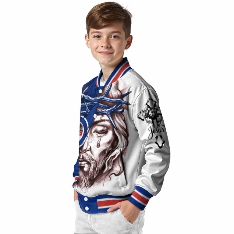 custom chicago cubs jesus tears blue white jacket trendy