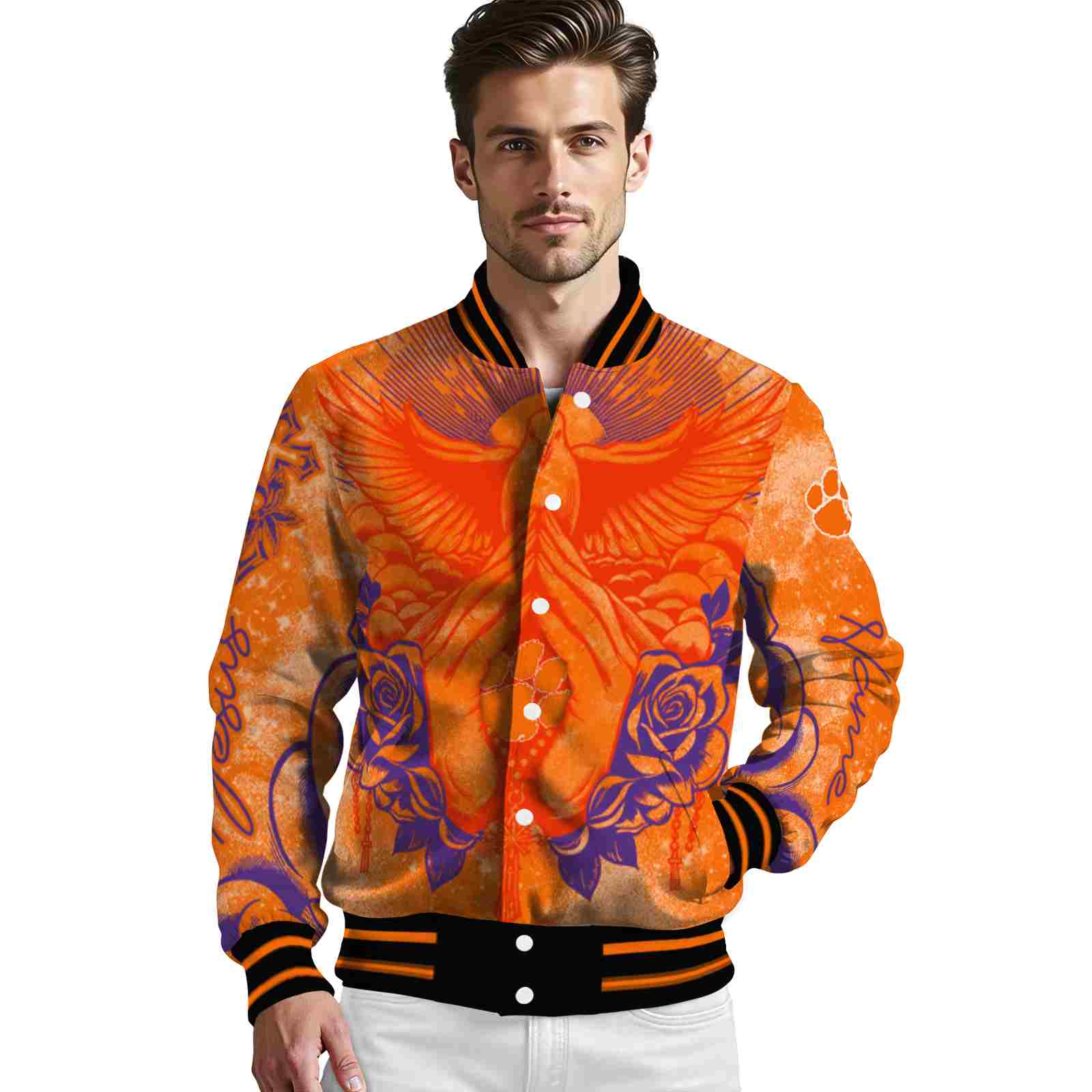 custom clemson tigers praying hands orange jacket high quality custom clemson tigers praying hands orange jacket high quality