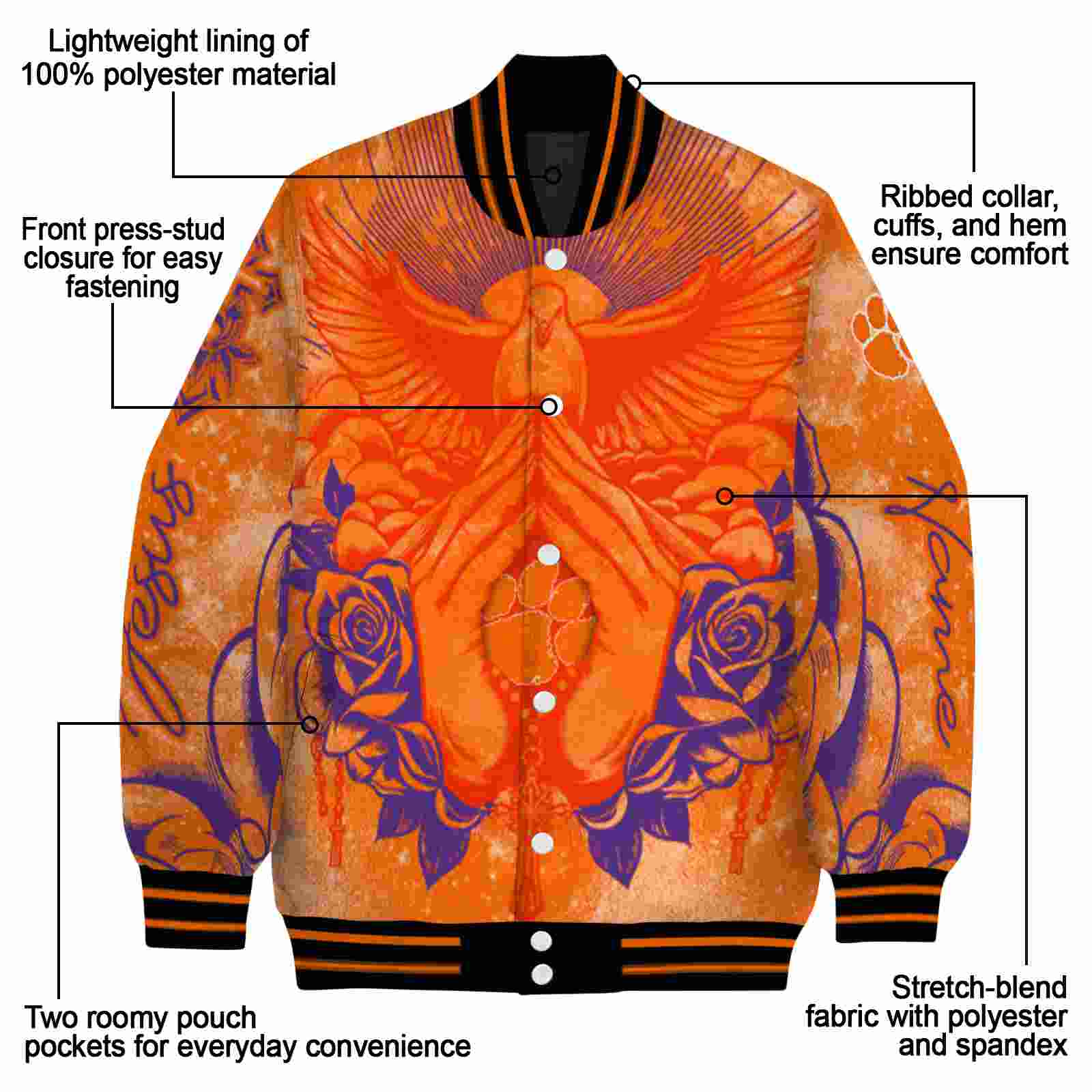 custom clemson tigers praying hands orange jacket new arrival custom clemson tigers praying hands orange jacket new arrival