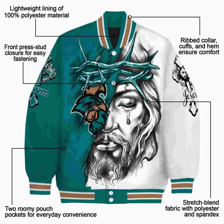 custom coastal carolina chanticleers jesus tears green white jacket new arrival