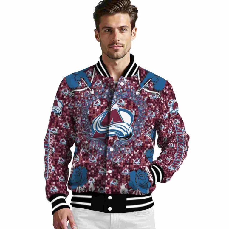 custom colorado avalanche heart explosion burgundy jacket high quality