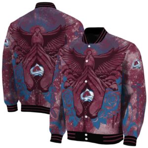 custom colorado avalanche praying hands burgundy jacket fashion forward