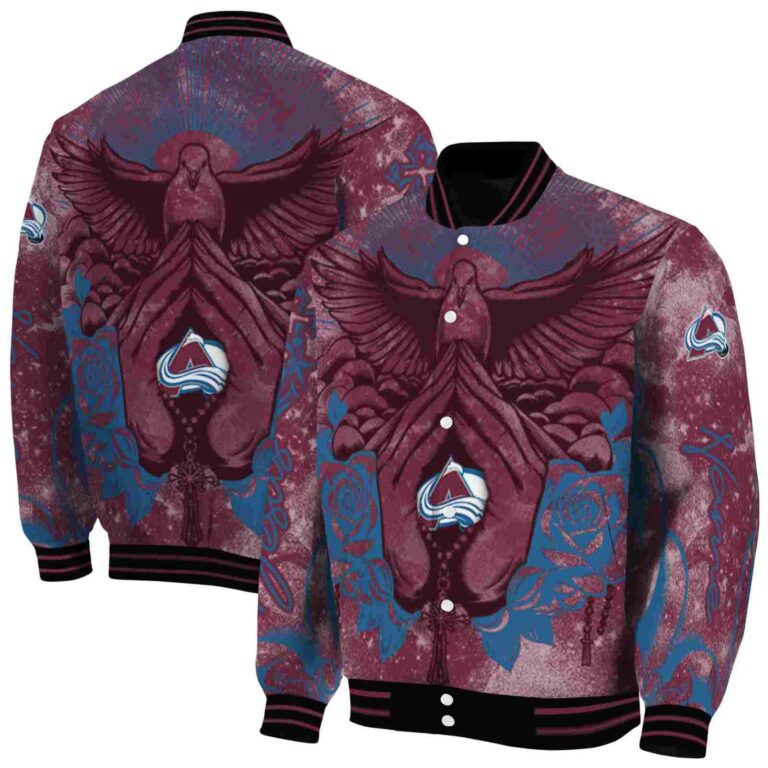 custom colorado avalanche praying hands burgundy jacket fashion forward