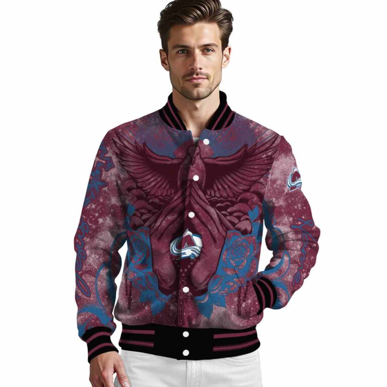 custom colorado avalanche praying hands burgundy jacket high quality