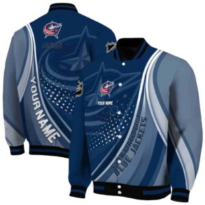 custom columbus blue jackets wave patterns navy blue jacket fashion forward