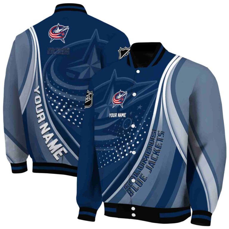 custom columbus blue jackets wave patterns navy blue jacket fashion forward