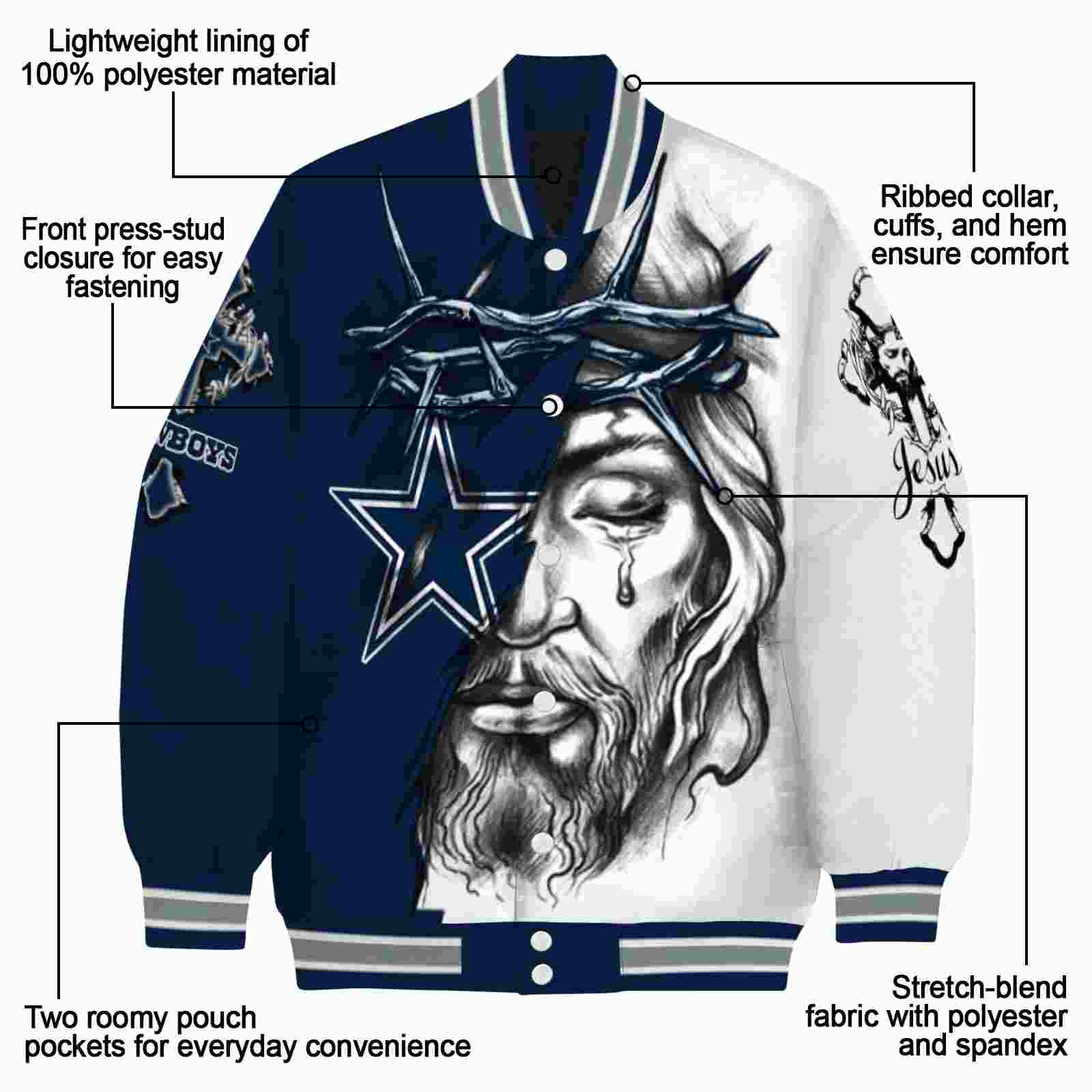 custom dallas cowboys jesus tears blue white jacket new arrival custom dallas cowboys jesus tears blue white jacket new arrival
