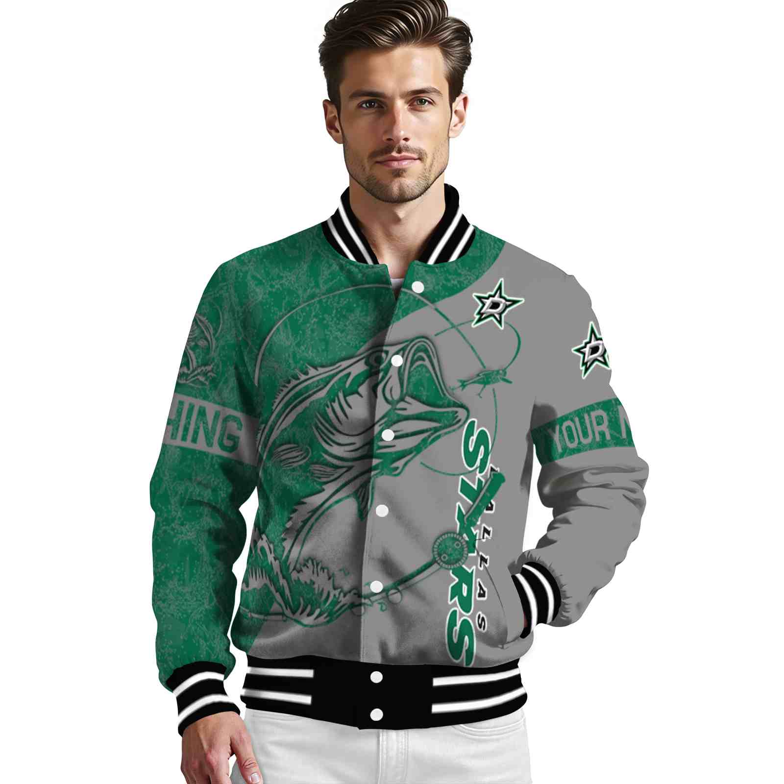 custom dallas stars fishing rod silver jacket high quality custom dallas stars fishing rod silver jacket high quality