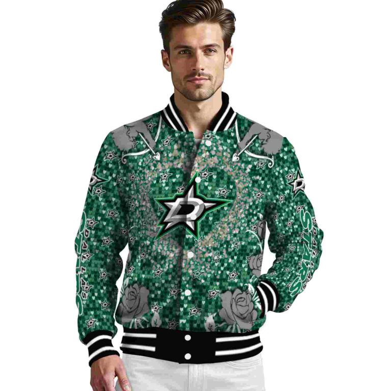 custom dallas stars heart explosion green jacket high quality