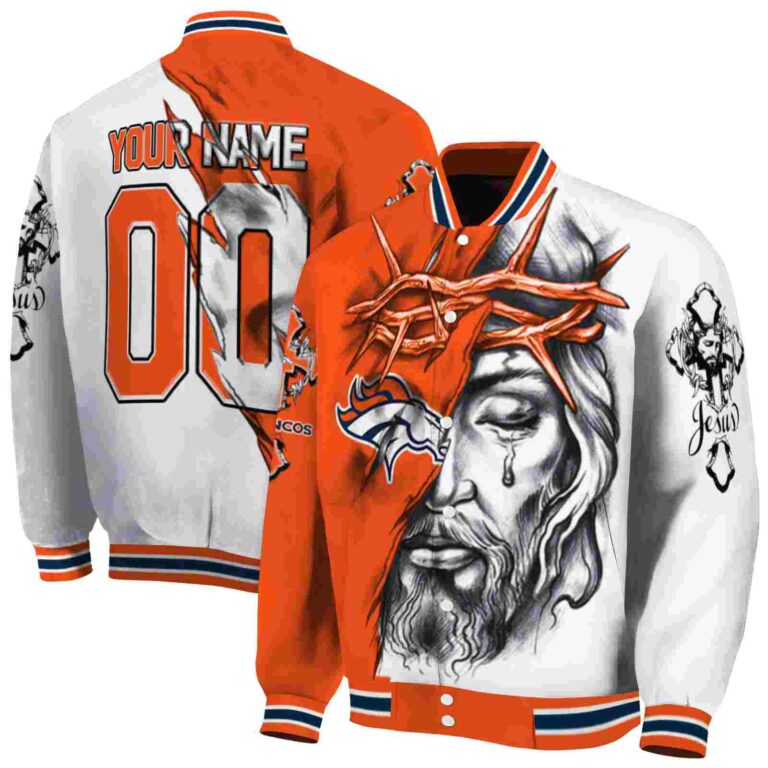 custom denver broncos jesus tears orange white jacket fashion forward