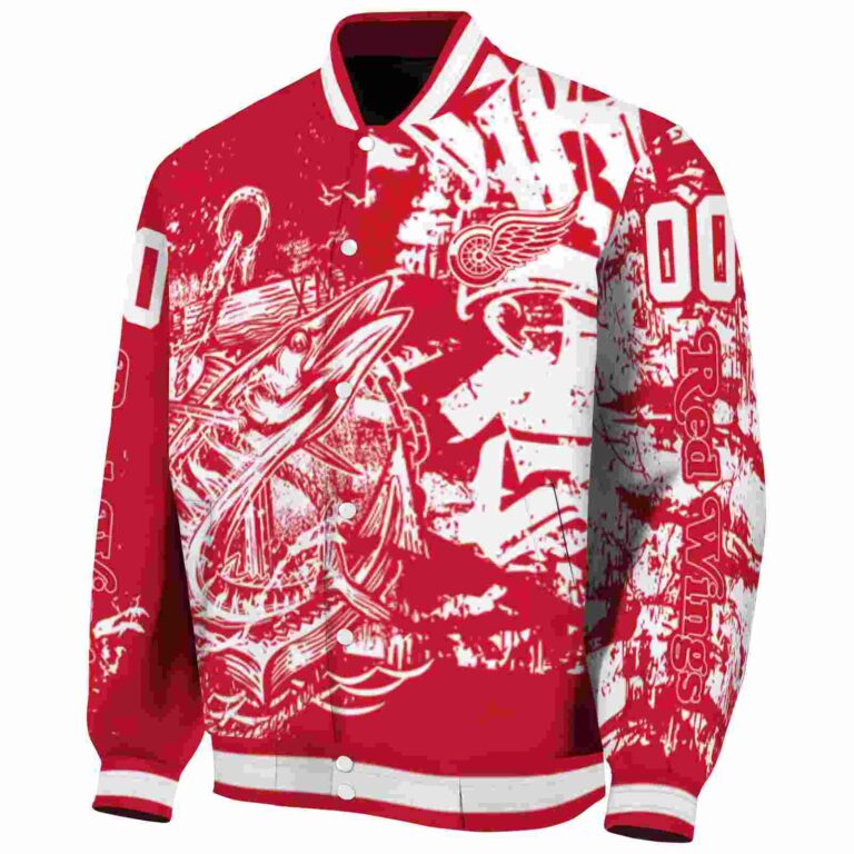 custom detroit red wings fishing art red jacket best selling