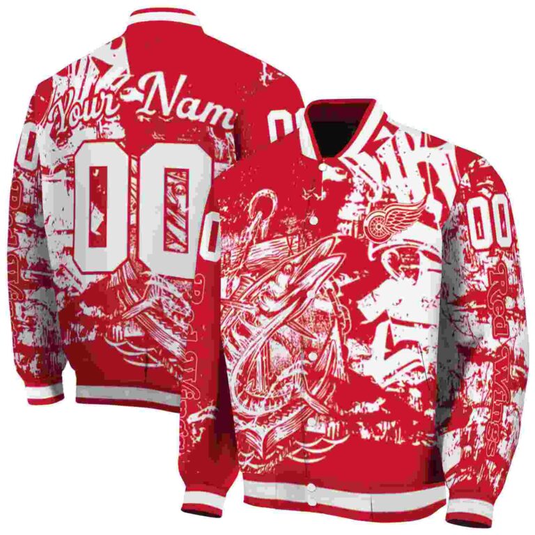 custom detroit red wings fishing art red jacket fashion forward