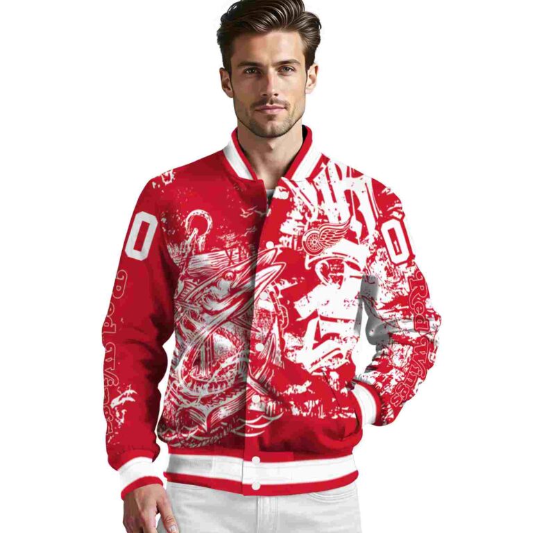 custom detroit red wings fishing art red jacket high quality