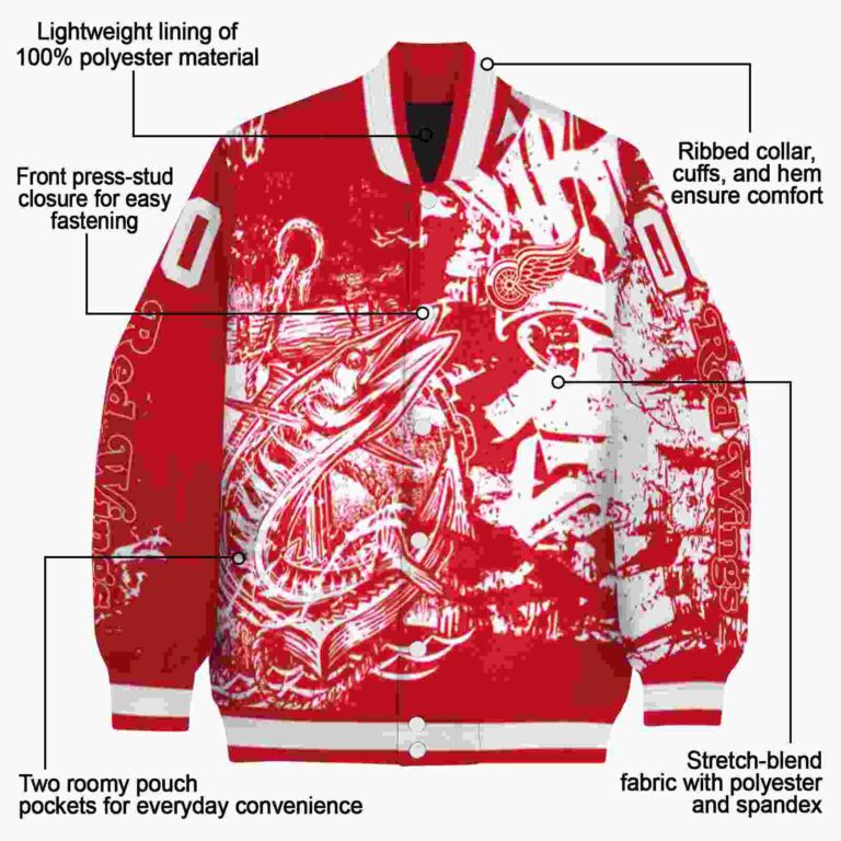 custom detroit red wings fishing art red jacket new arrival