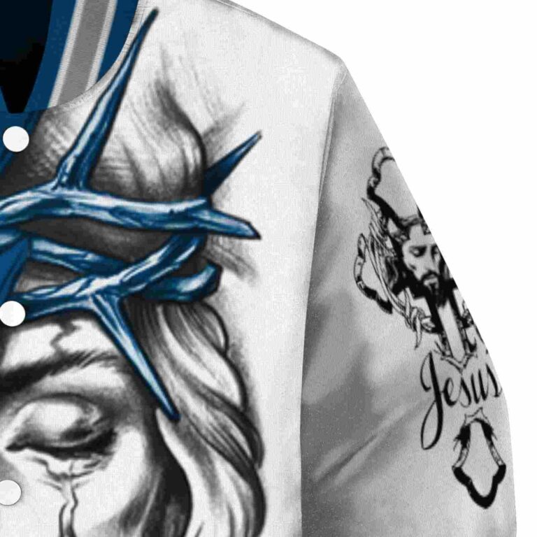 custom drake bulldogs jesus tears blue white jacket premium grade