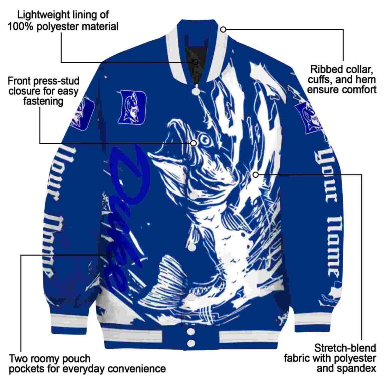 custom duke blue devils fishing passion blue white jacket new arrival