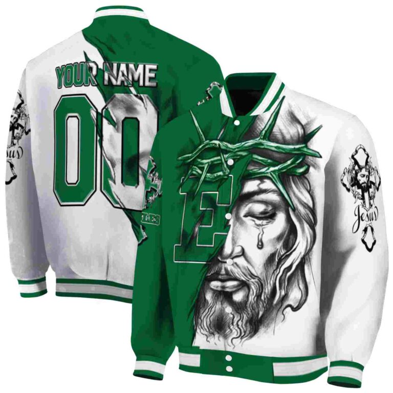 custom eastern michigan eagles jesus tears green white jacket fashion forward