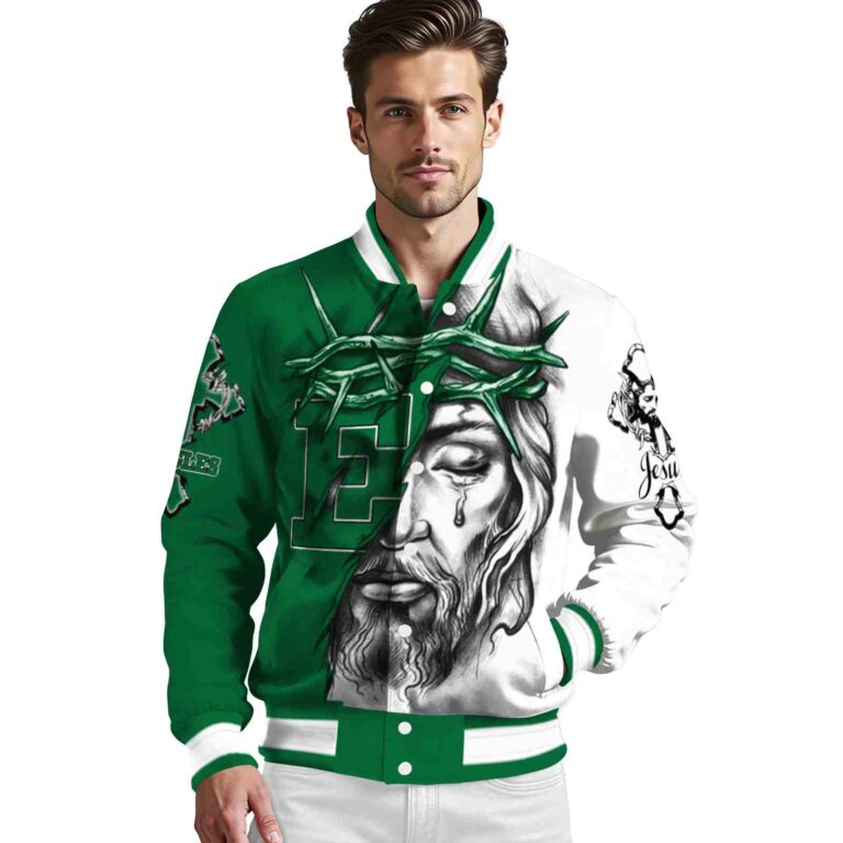 custom eastern michigan eagles jesus tears green white jacket high quality