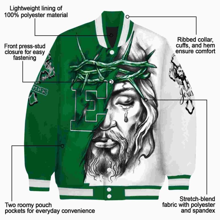 custom eastern michigan eagles jesus tears green white jacket new arrival