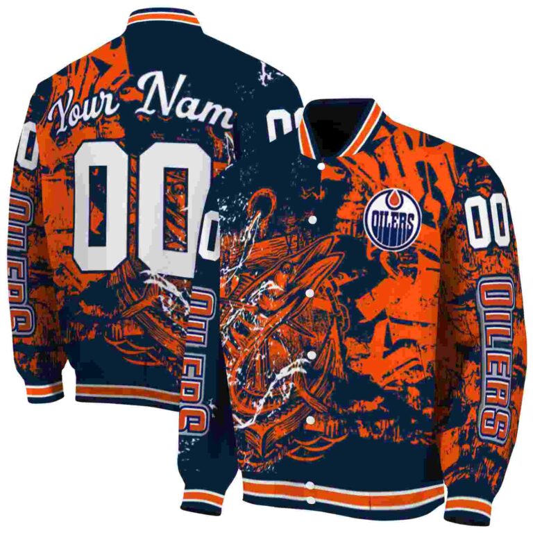 custom edmonton oilers fishing art blue jacket fashion forward