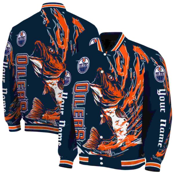 custom edmonton oilers fishing passion blue white jacket fashion forward
