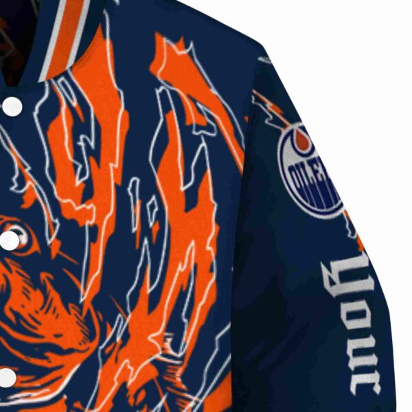 custom edmonton oilers fishing passion blue white jacket premium grade