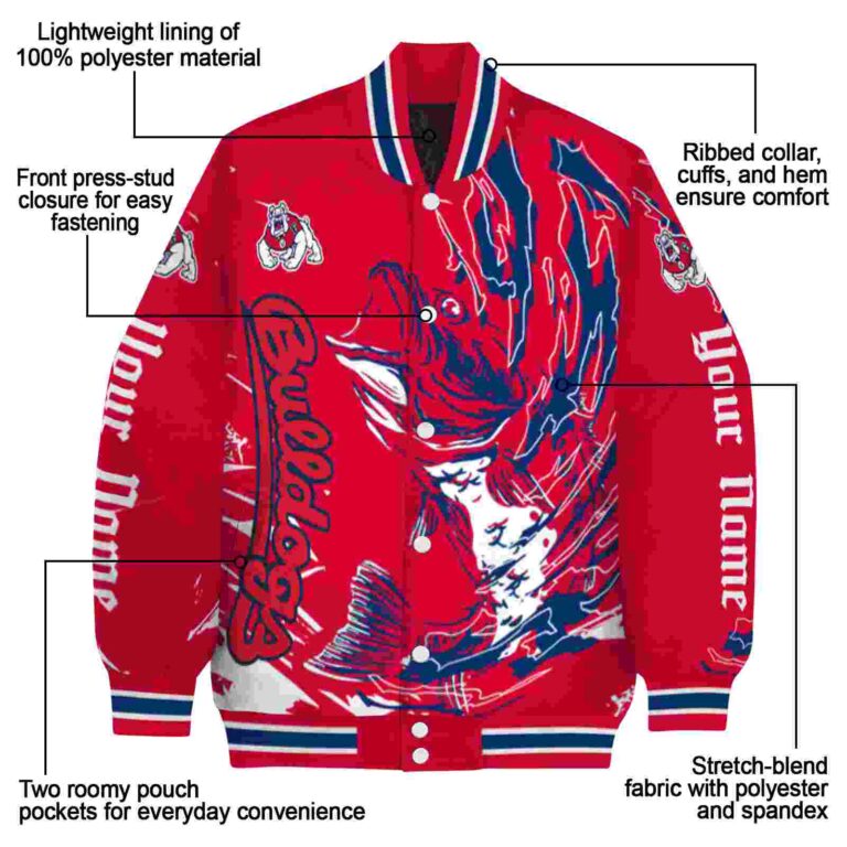 custom fresno state bulldogs fishing passion red white jacket new arrival